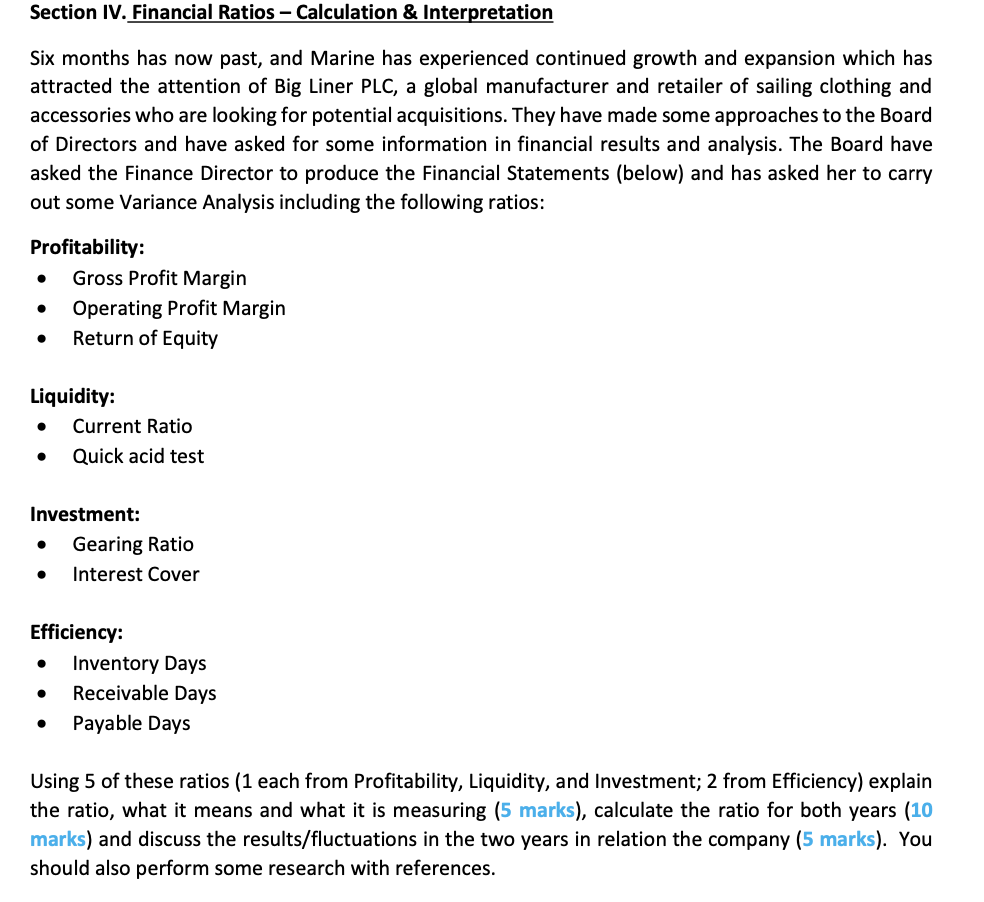 Section IV. Financial Ratios - Calculation & Interpretation Six months has now