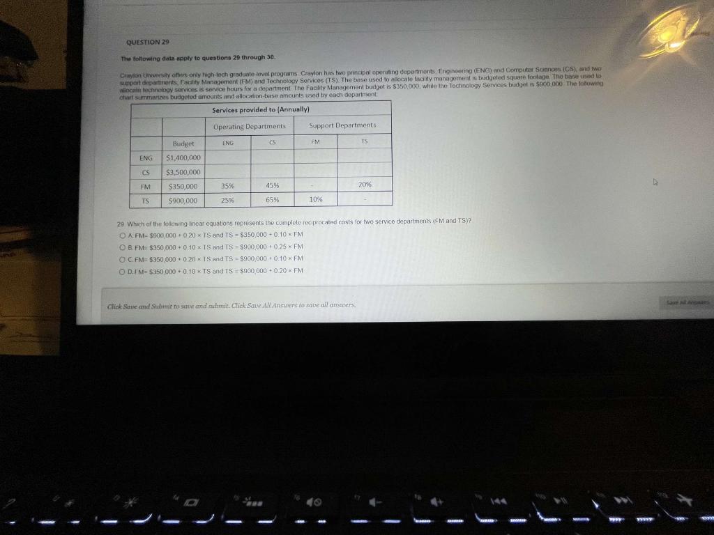 QUESTION 29 The following data apply to questions 29 through 30. Crayton