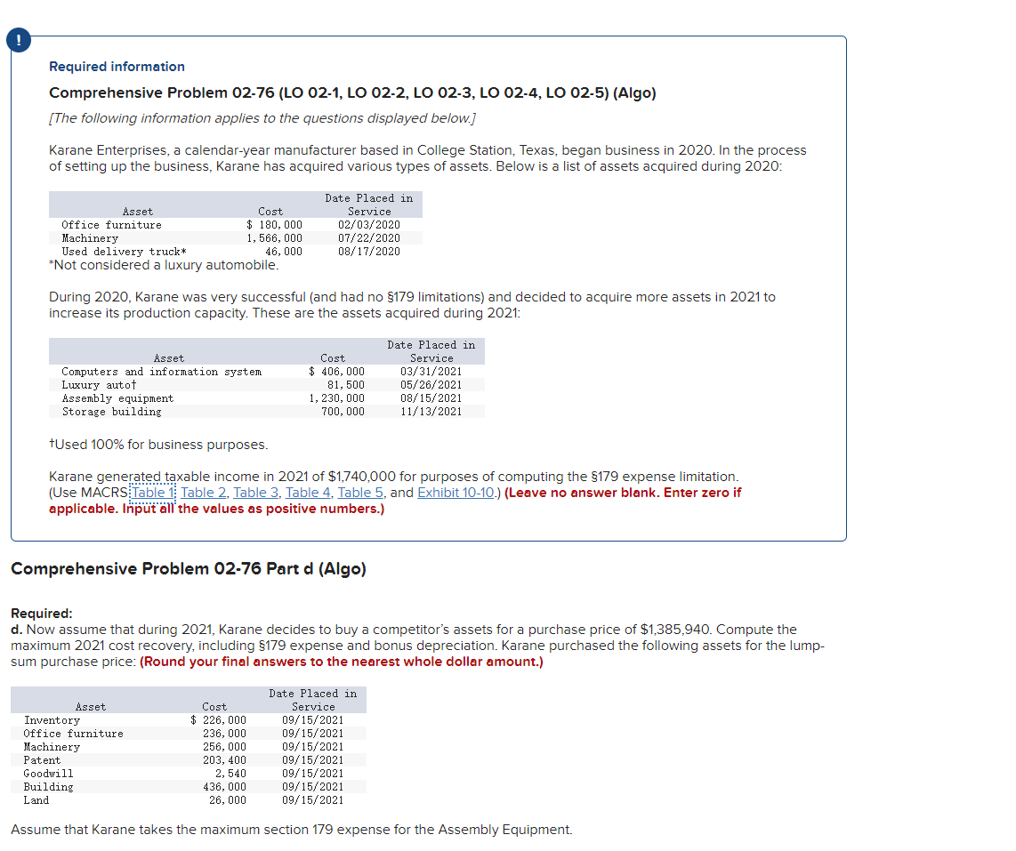 Required information Comprehensive Problem 02-76 (LO 02-1, LO 02-2, LO 02-3, LO