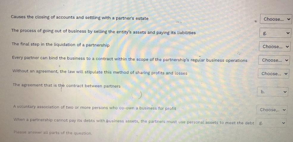 agreement c. Distribution of remaining cash to partners d. Mutual agency e.