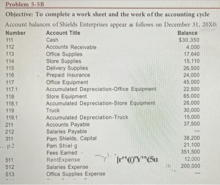 111 Problem 5-5B Objective: To complete a work sheet and the work