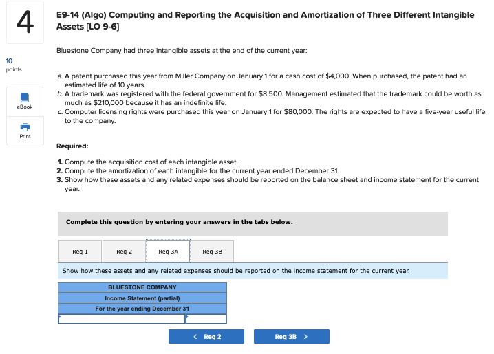 intangible assets at the end of the current year: a. A patent