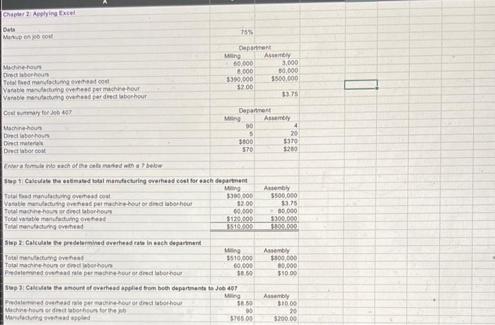 Chapter 2: Applying Excel Data Markup on job cost Machine-hours Direct labor-hours