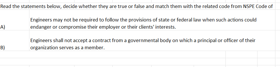 Read the statements below, decide whether they are true or false and