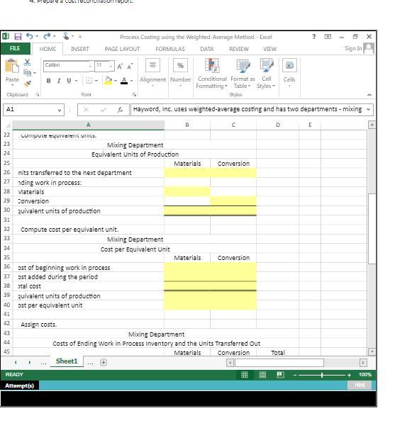 units of production using the weighted average method. 2. Compute the cost