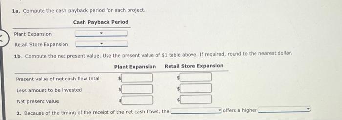 project are as follows: Plant Expansion Retail Store Expansion Year 1 $138,000