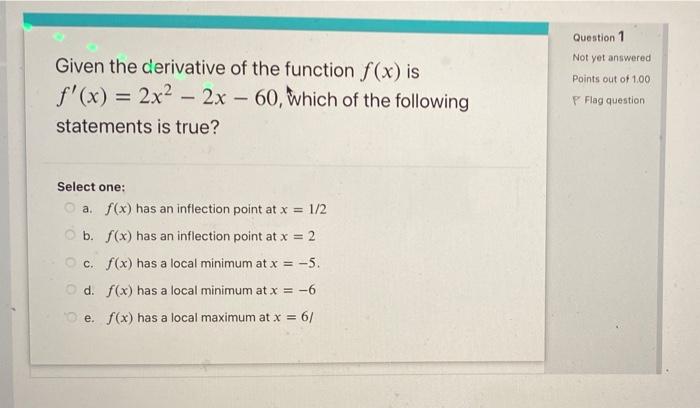Given the derivative of the function f(x) is f'(x) = 2x-2x-60, which