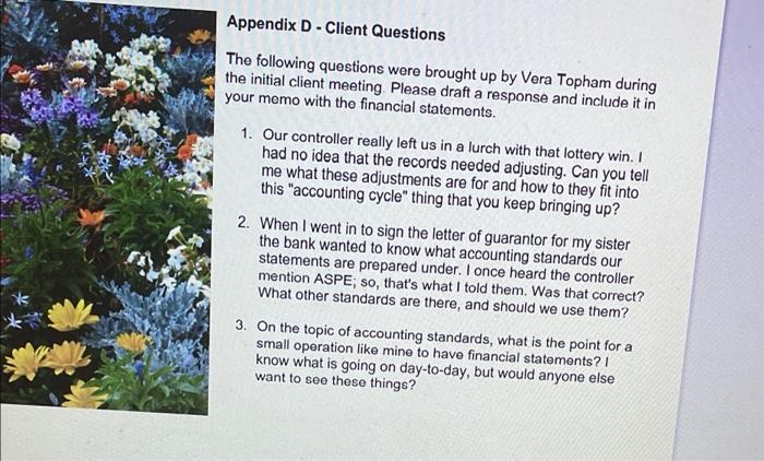 accounting theory that you learned in your program. Your account manager, Jenny