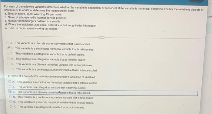 For each of the following variables, determine whether the variable is categorical
