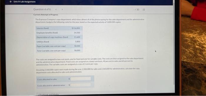 + Unit IV Lab Assignment Question 4 of 6 < Current Attempt