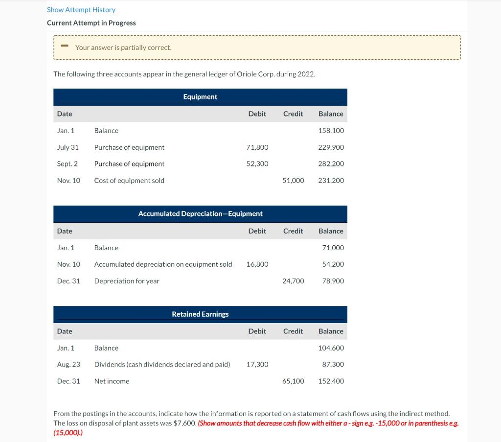 Show Attempt History Current Attempt in Progress Your answer is partially correct.
