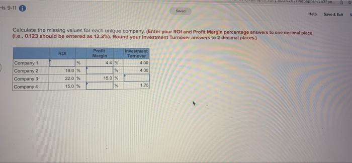 is 9-11 Saved 262Fpo Help Save & Exit S Calculate the missing