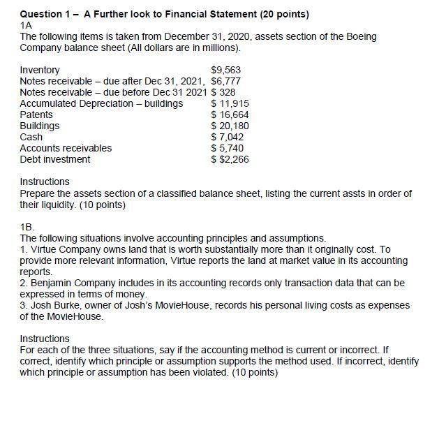 Question 1 - A Further look to Financial Statement (20 points) 1A