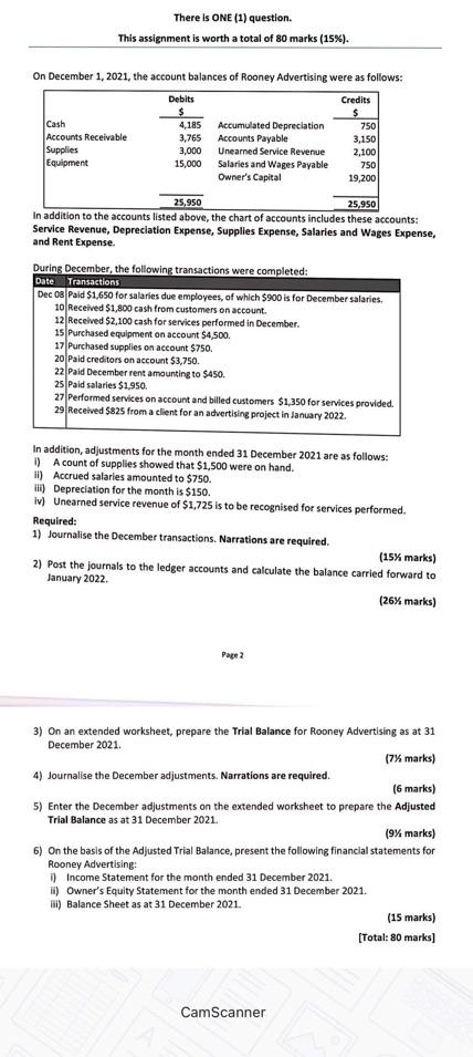 There is ONE (1) question. This assignment is worth a total of