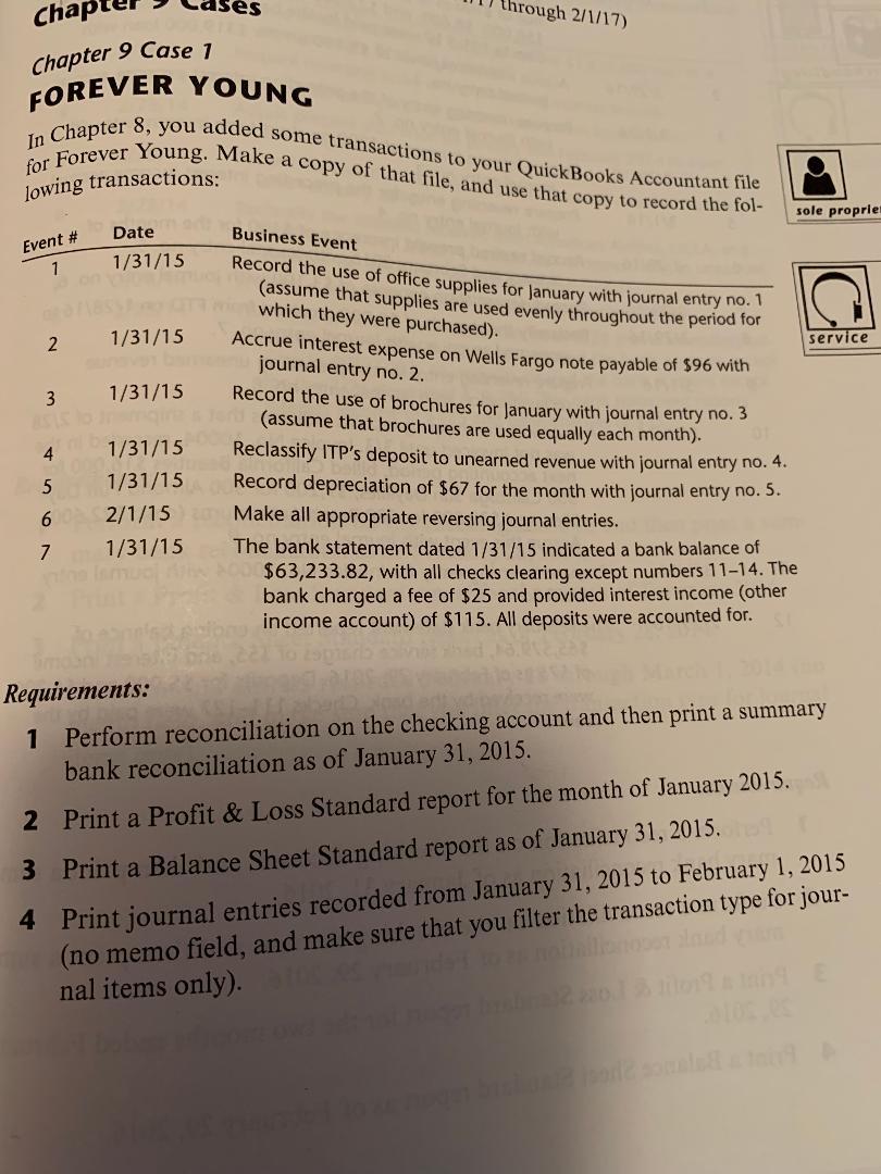 Chapt Chapter 9 Case 1 FOREVER YOUNG through 2/1/17) In Chapter 8,
