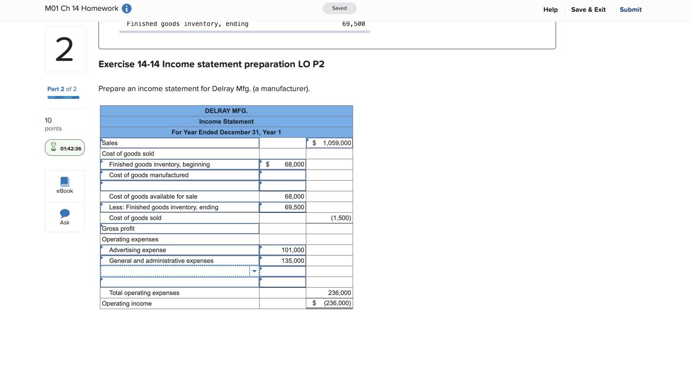 & Exit Submit Part 2 of 2 Use the following information for