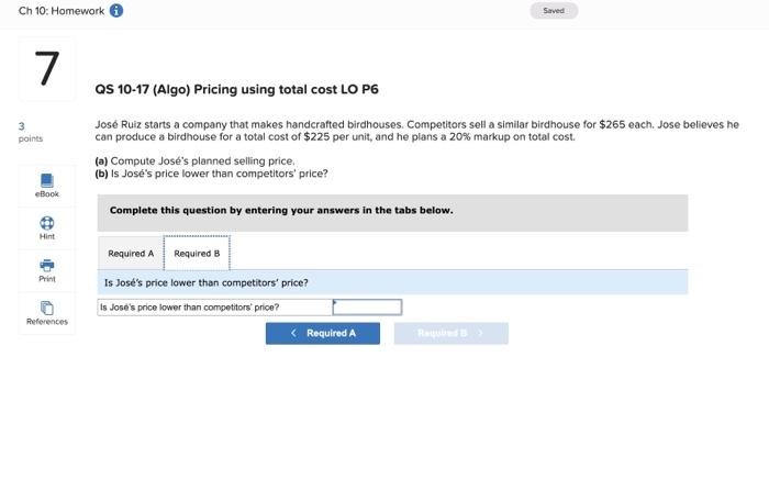 using total cost LO P6 Jos Ruiz starts a company that makes