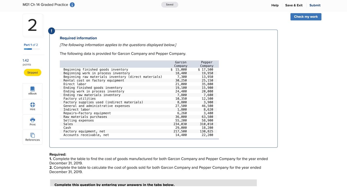M01 Ch 14 Graded Practice i Saved Help Save & Exit Submit