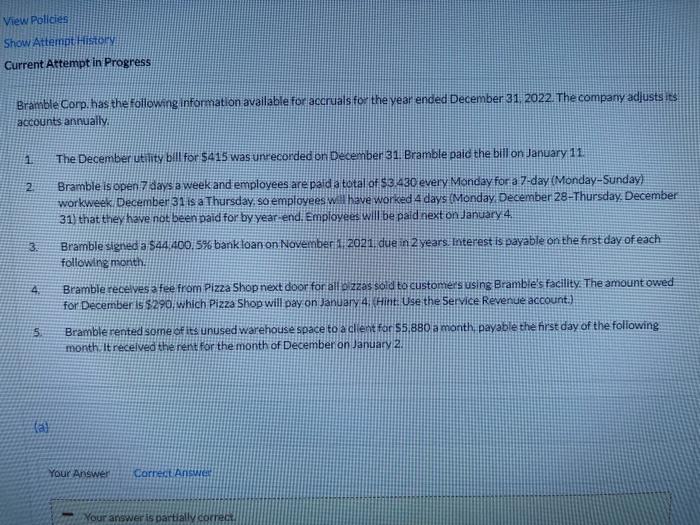 View Policies Show Attempt History Current Attempt in Progress Bramble Corp. has