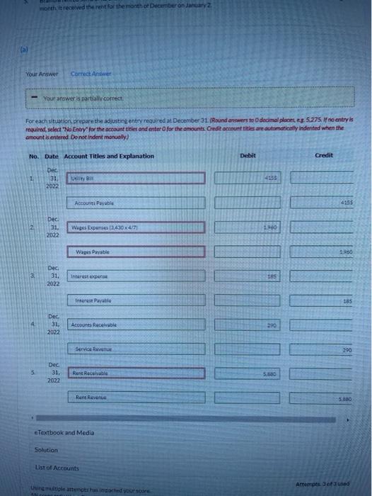 the following information available for accruals for the year ended December 31,