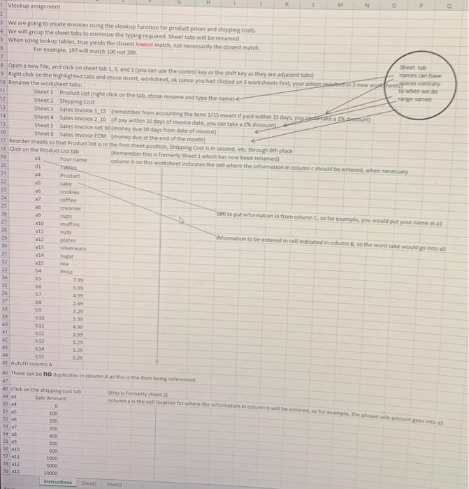 H 1 Vlookup assignment 2 We are going to create invoices using