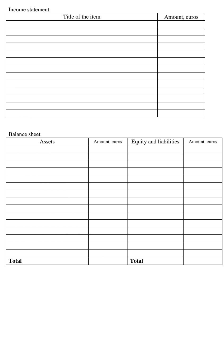 Choose the right column for each item, indicate the amount of item.