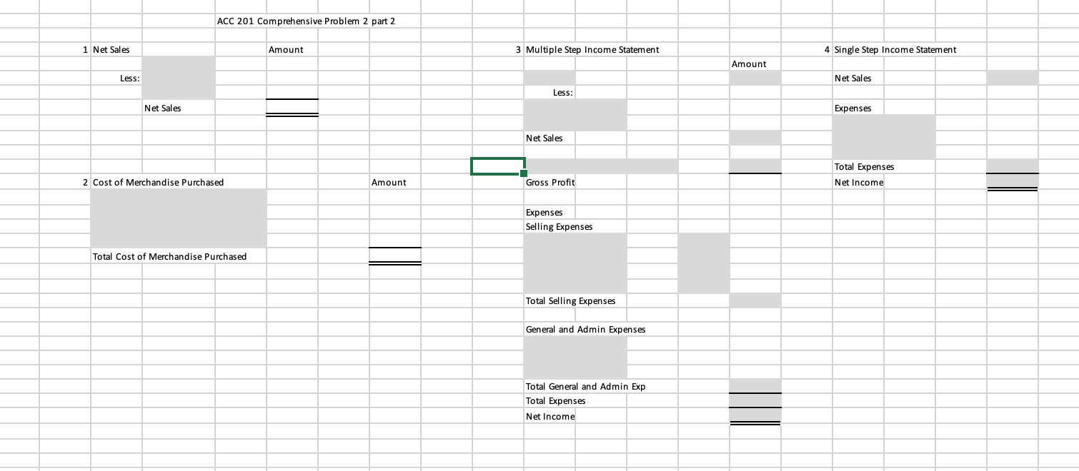 follows. It categorizes the following accounts as selling expenses: Sales Salaries Expense,
