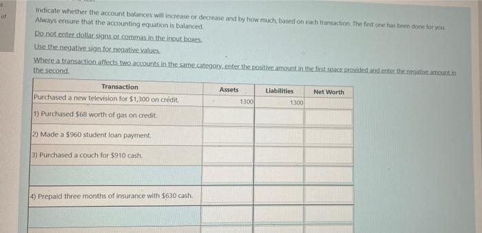 of Indicate whether the account balances will increase or decrease and by