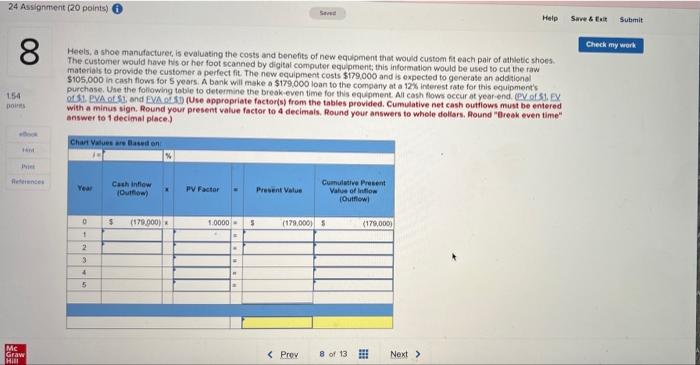 24 Assignment (20 points) 00 8 1.54 points Seved Help Save &