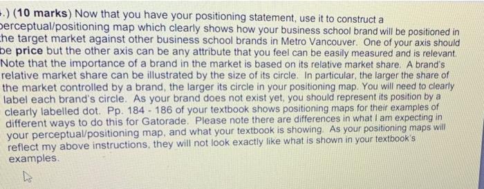 .) (10 marks) Now that you have your positioning statement, use it