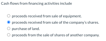 Cash flows from financing activities include proceeds received from sale of equipment.