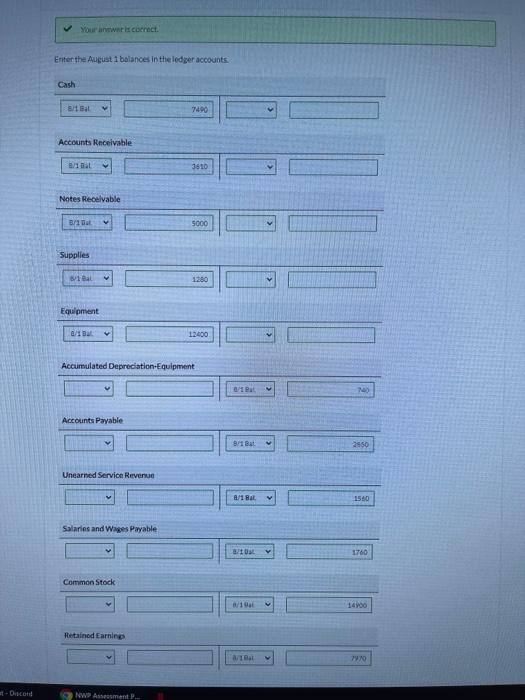account balances of Bramble Repair Services Debit Credit Cash $7,490 Accumulated Depreciation-Equipment