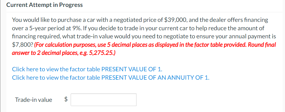 Current Attempt in Progress You would like to purchase a car with