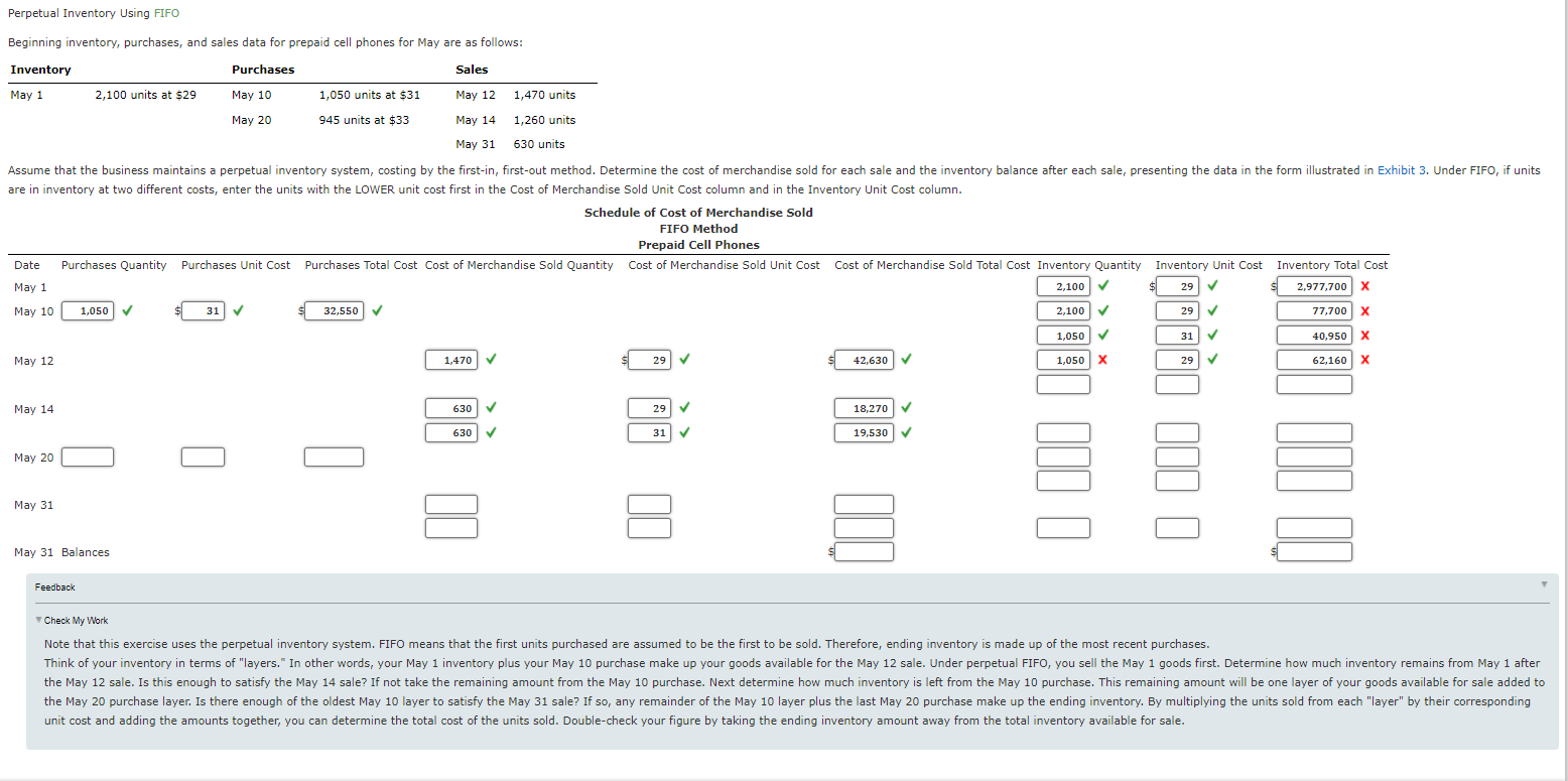 Perpetual Inventory Using FIFO Beginning inventory, purchases, and sales data for prepaid