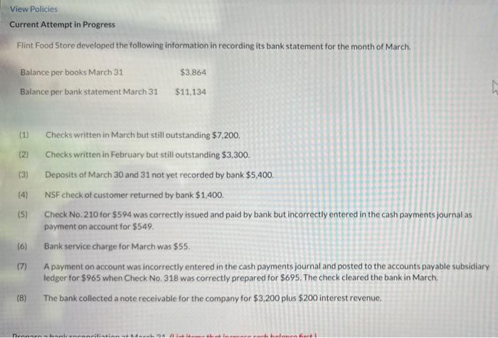 View Policies Current Attempt in Progress Flint Food Store developed the following
