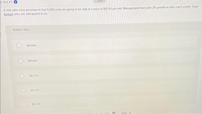 e Test #3 A July sales forecast projects that 5,000 units are