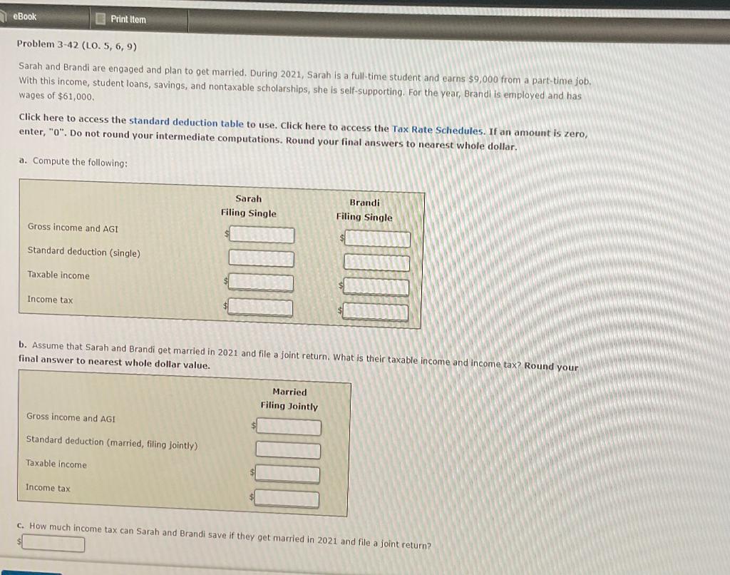 eBook Print Item Problem 3-42 (LO. 5, 6, 9) Sarah and Brandi
