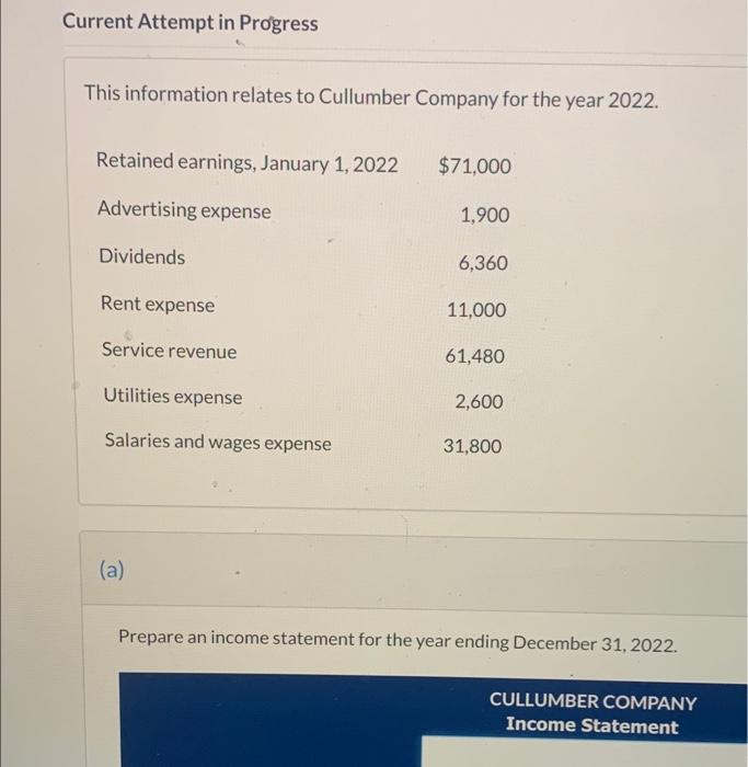 Current Attempt in Progress This information relates to Cullumber Company for the