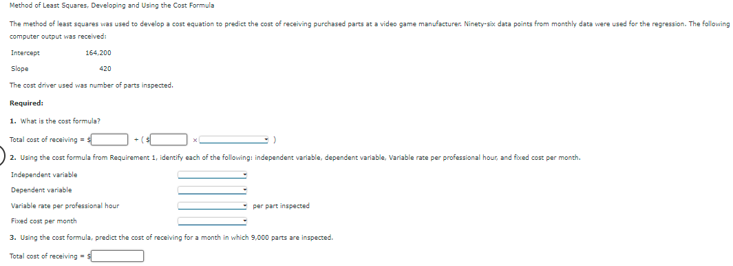 Method of Least Squares, Developing and Using the Cost Formula The method