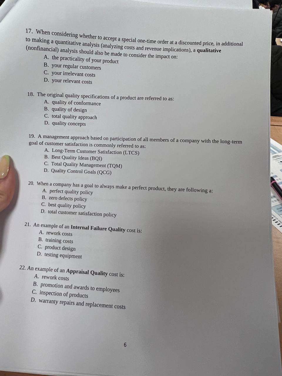 17. When considering whether to accept a special one-time order at a