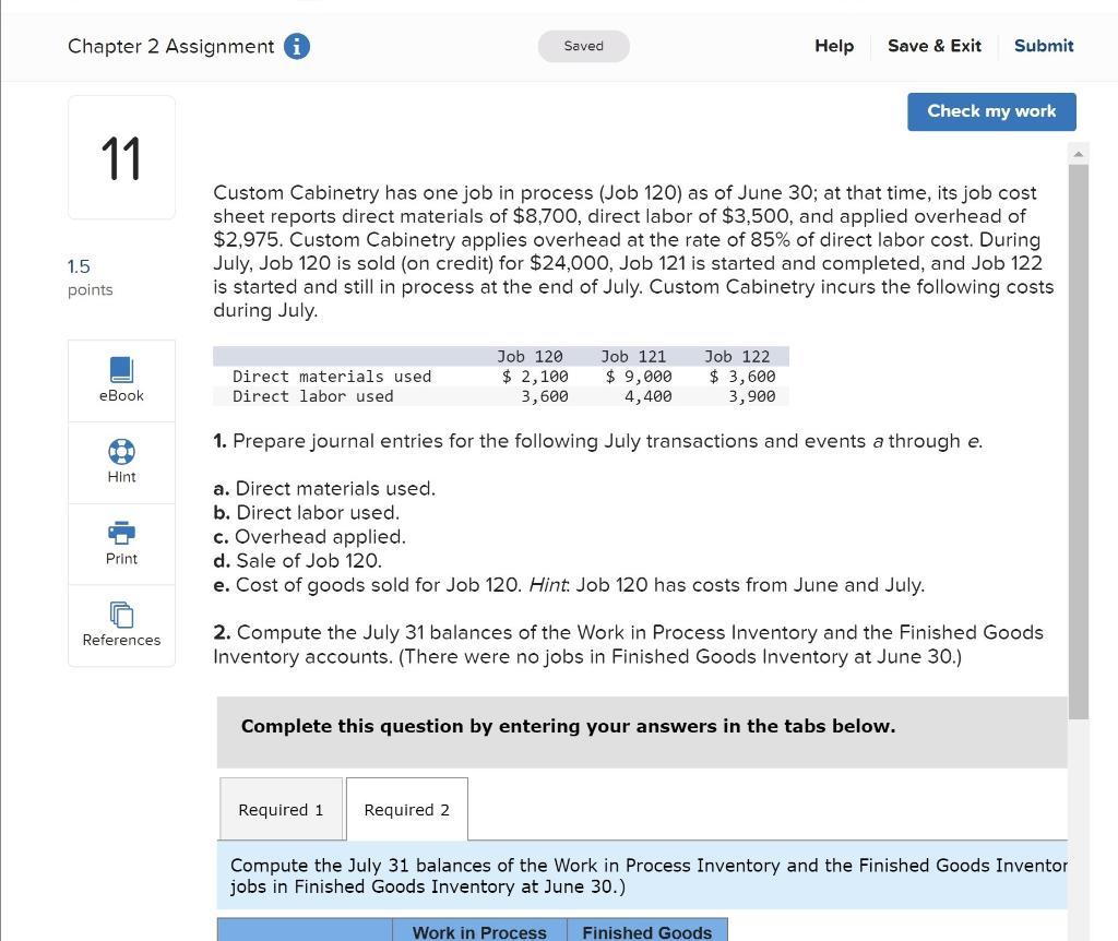Chapter 2 Assignment Saved Help Save & Exit Submit Check my work