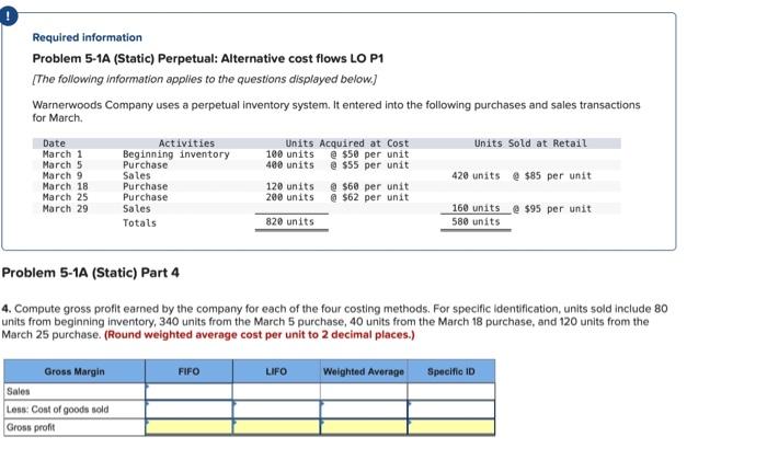 Required information Problem 5-1A (Static) Perpetual: Alternative cost flows LO P1 [The