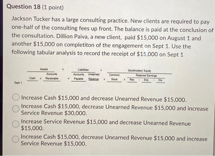 Question 18 (1 point) Jackson Tucker has a large consulting practice. New