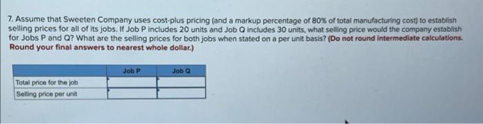 Required For questions 1-8, ssume that Sweeten Company uses a plantelde predetermined