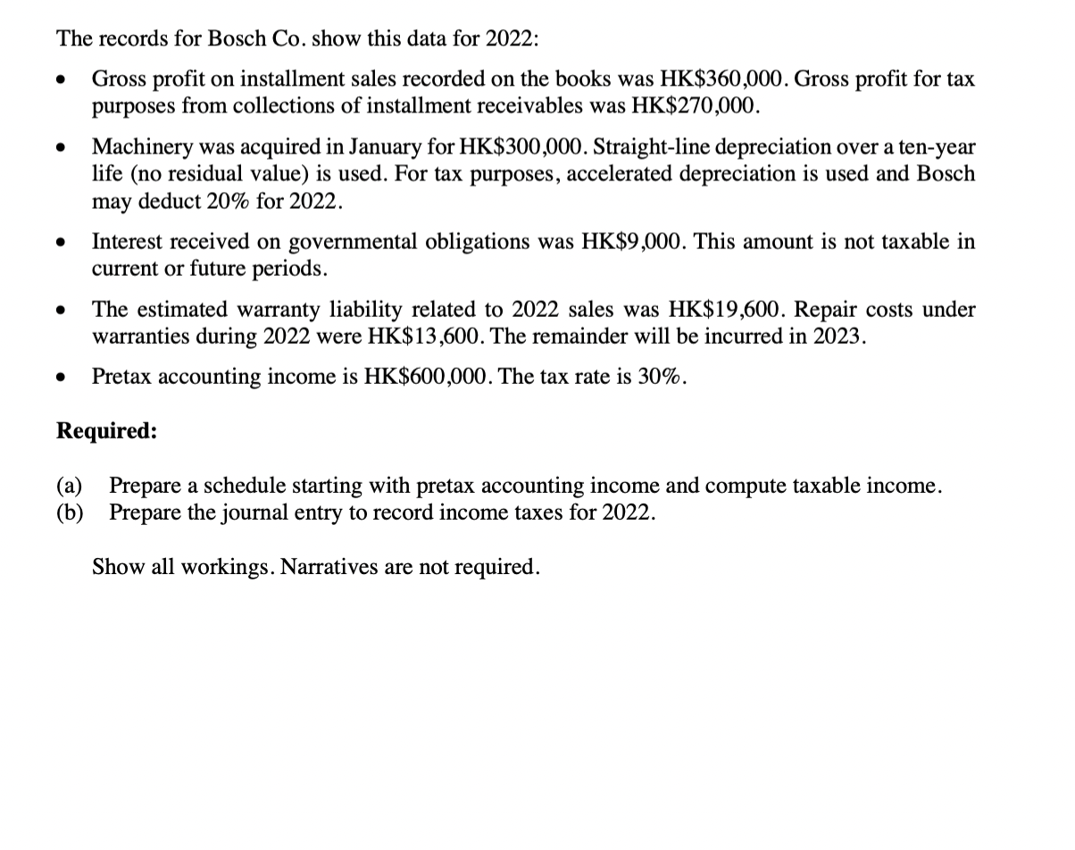 The records for Bosch Co. show this data for 2022: Gross profit