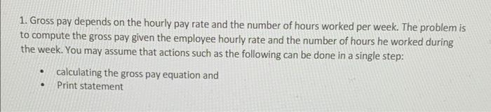 Specify the inputs Specify the outputs Specify problem statement Express algorithm in