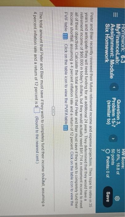 == Homework: 6-3 MyFinanceLab: Assignment: Module Six Homework Question 3, Problem 15-7