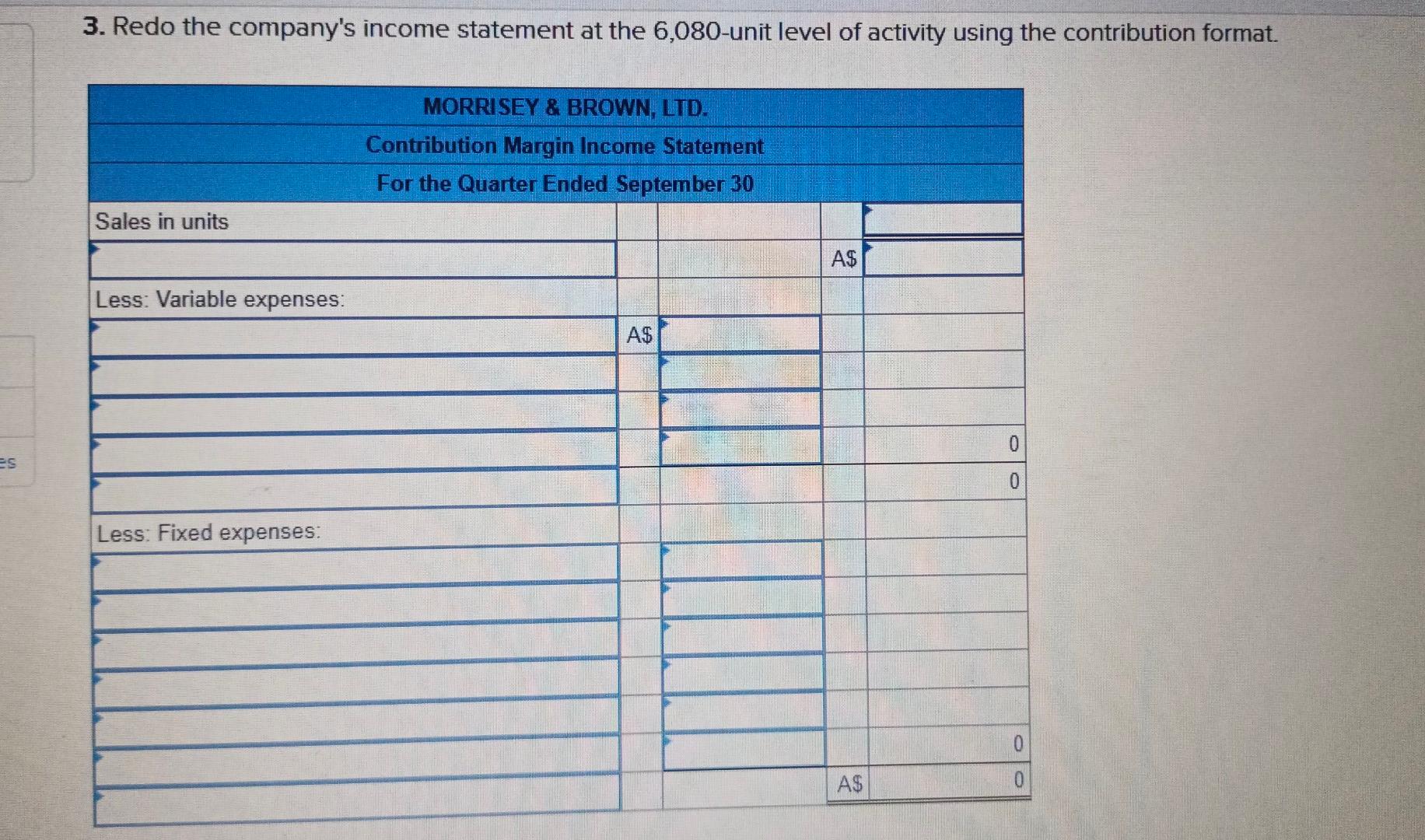 consumers. The company's income statements for the three most recent months follow: