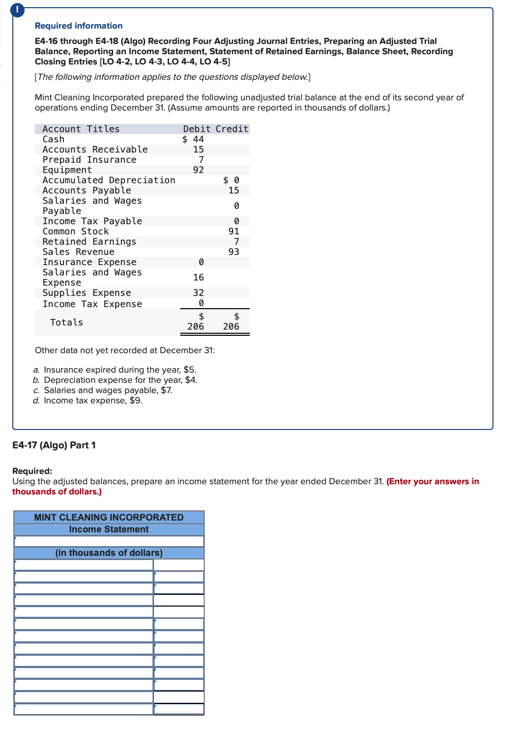 Required information E4-16 through E4-18 (Algo) Recording Four Adjusting Journal Entries, Preparing