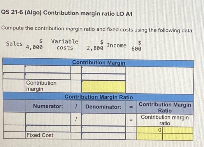 QS 21-6 (Algo) Contribution margin ratio LO A1 Compute the contribution margin